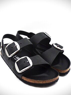 BIRKENSTOCK Milano Slingback Leather Sandal in Black for Women Size 39/8.5